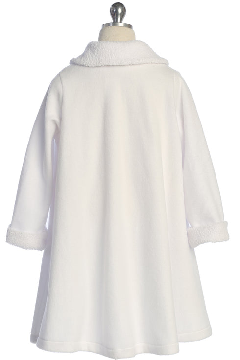Elegant Girls White Coat - Polapolis Fabric with Flower Decoration 2-14